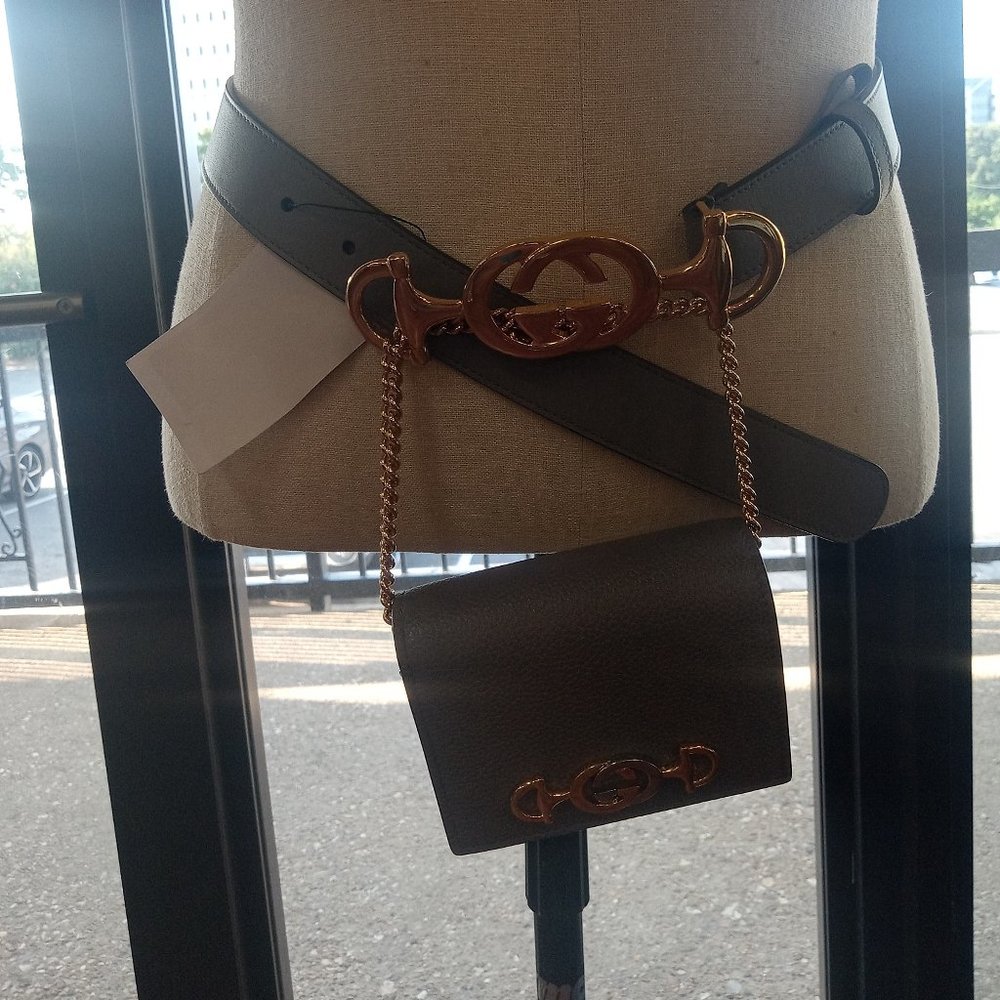 Gucci Zumi Gray Cardholder Wallet with Chain & Gucci Zumi Leather Belt size 90 - Picture 3 of 15